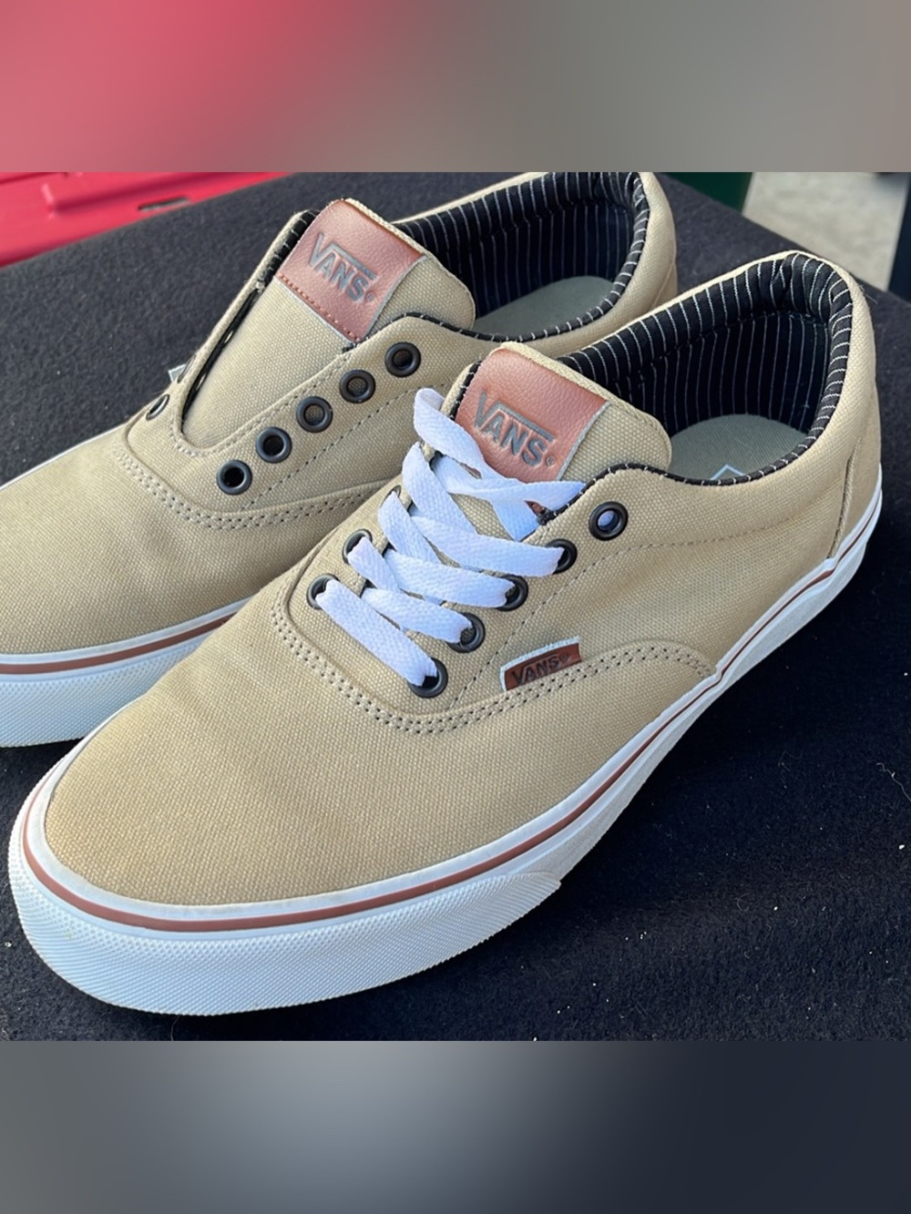 Vans Men’s Tan Canvas Low-Top Sneakers with White Laces